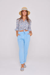 ZABOU – Pantalon Lin Coupe Droite – Femme – Ciel